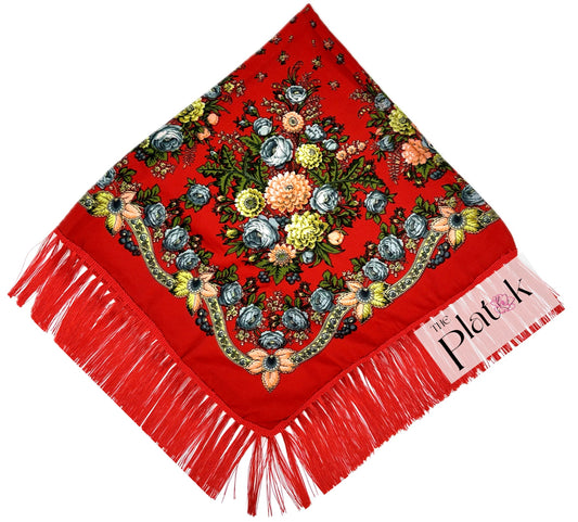 Red #3 - Traditional Russian Orthodox Platok (90x90 cm)