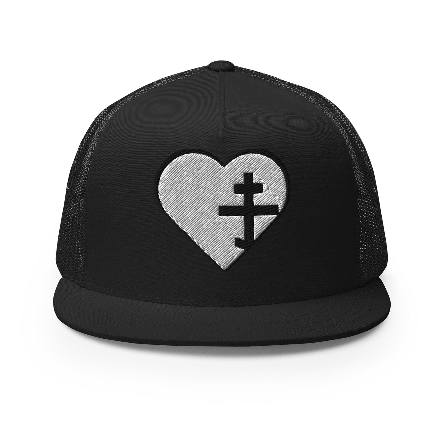 Trucker Hat with Puffy Embroidery – Heart & Orthodox Cross Design