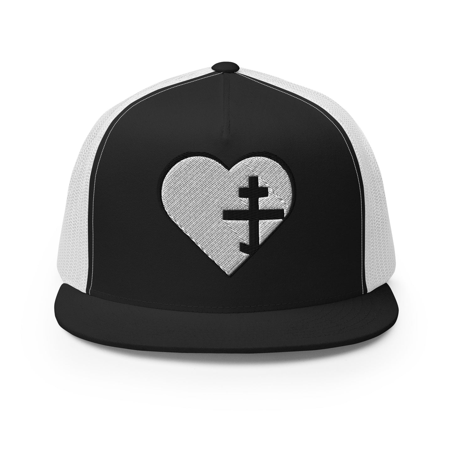 Trucker Hat with Puffy Embroidery – Heart & Orthodox Cross Design