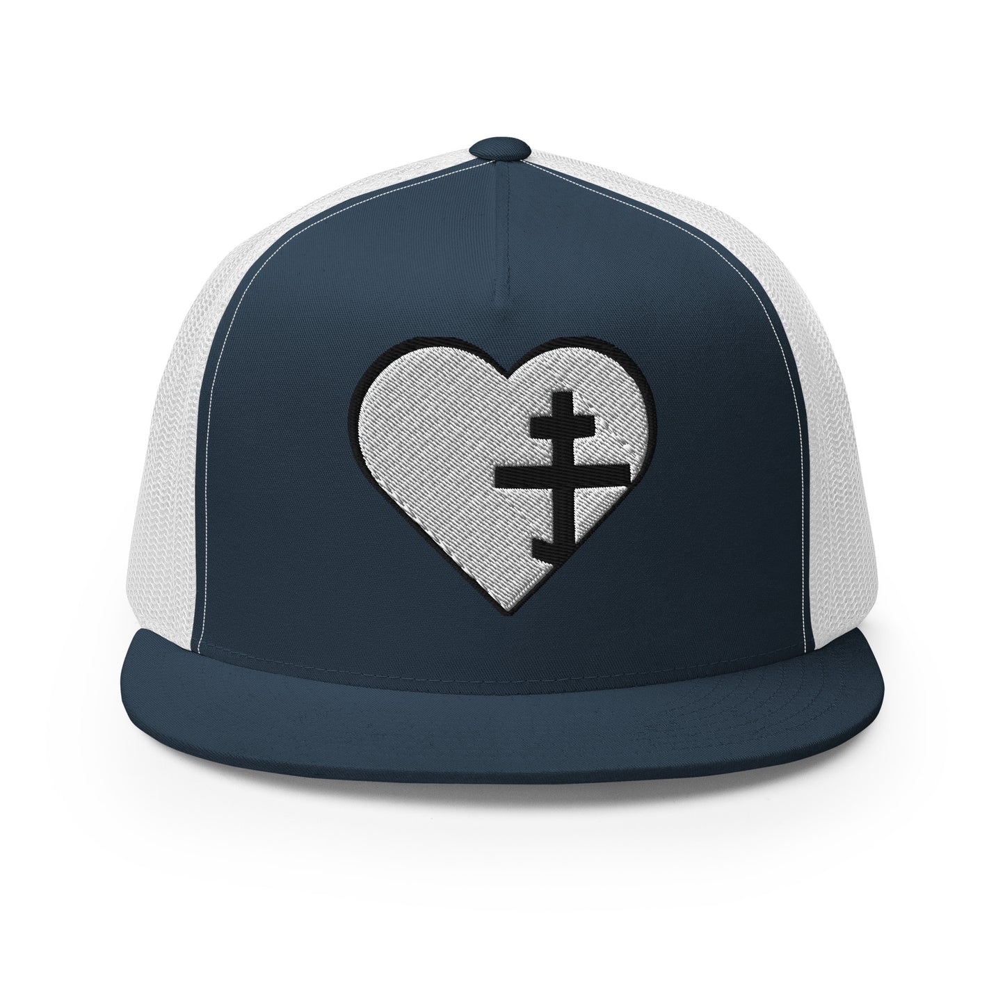 Trucker Hat with Puffy Embroidery – Heart & Orthodox Cross Design