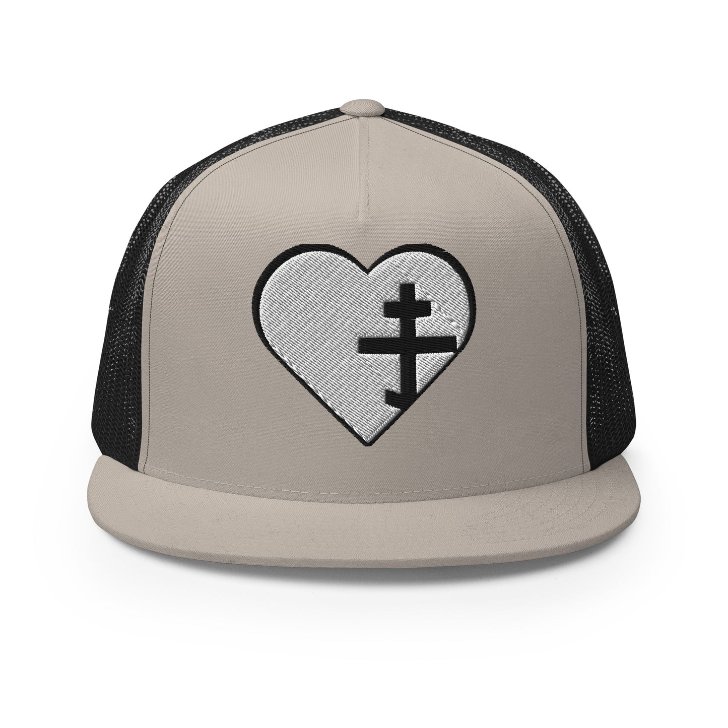 Trucker Hat with Puffy Embroidery – Heart & Orthodox Cross Design