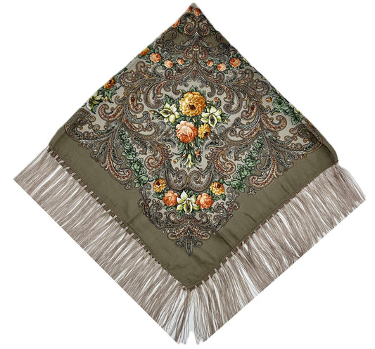 Grey / Beige #3 - Traditional Russian Orthodox Platok (90x90 cm)