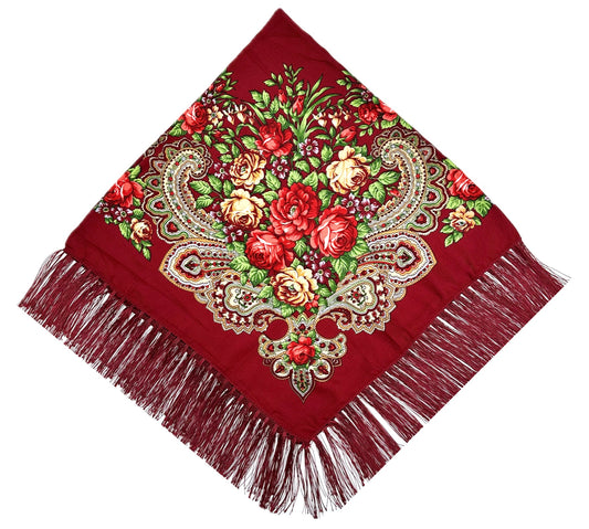 Burgundy / Wine #3 - Traditional Russian Orthodox Platok (90x90 cm)