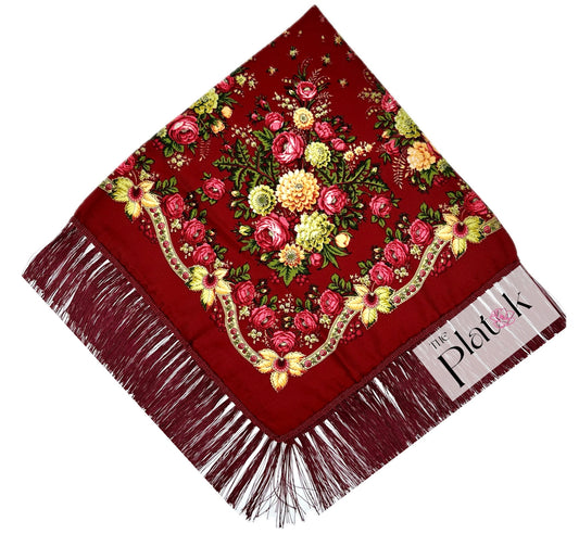 Burgundy / Wine #4 - Traditional Russian Orthodox Platok (90x90 cm)