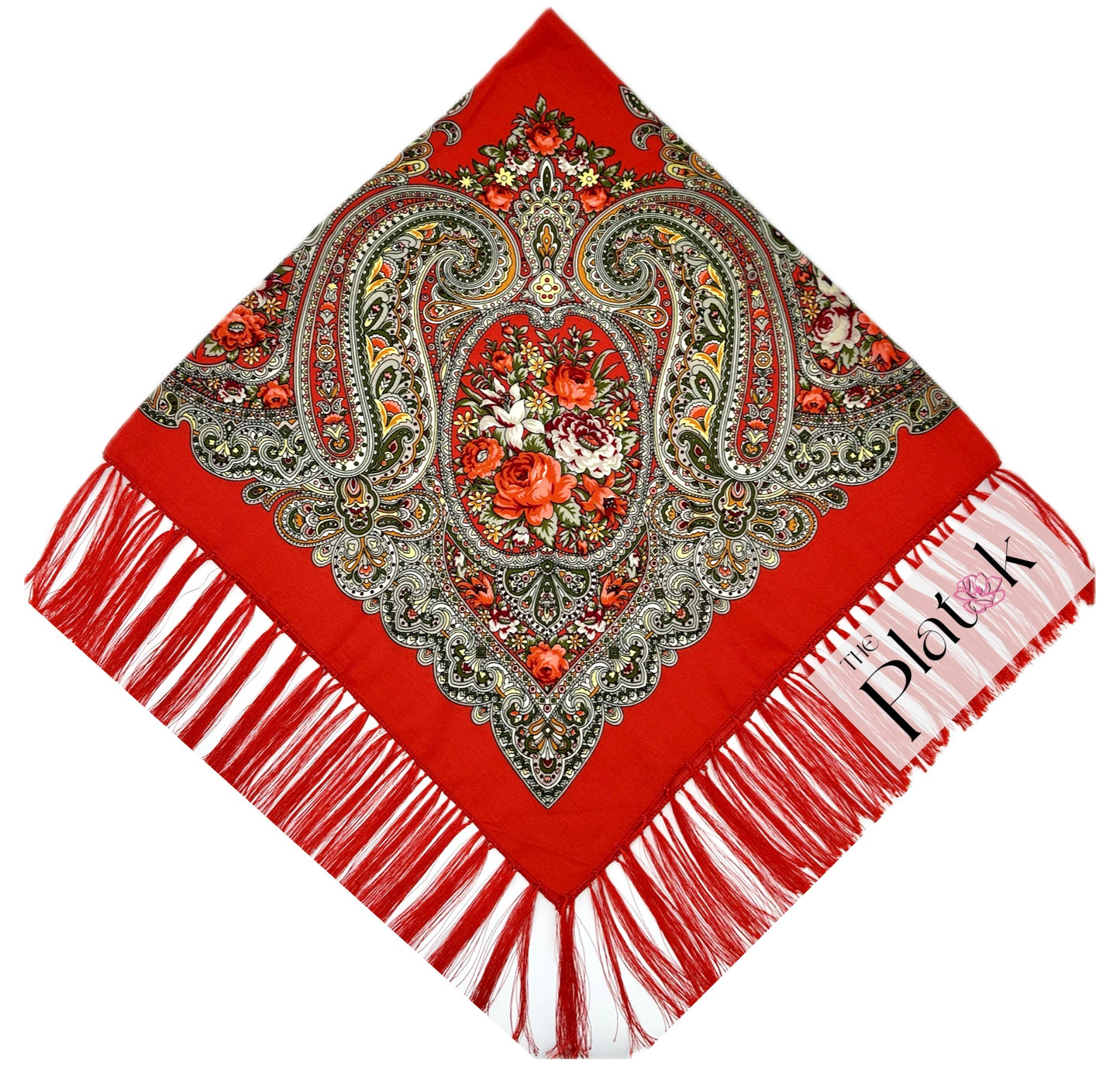 Red #4 - Traditional Russian Orthodox Platok (90x90 cm)