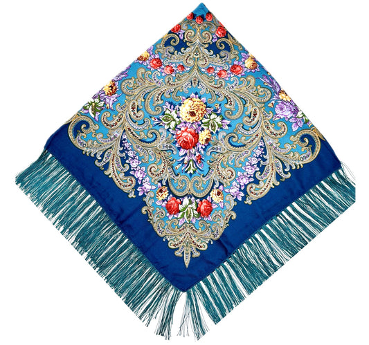 Aqua Blue #2  - Traditional Russian Orthodox Platok (90x90 cm)