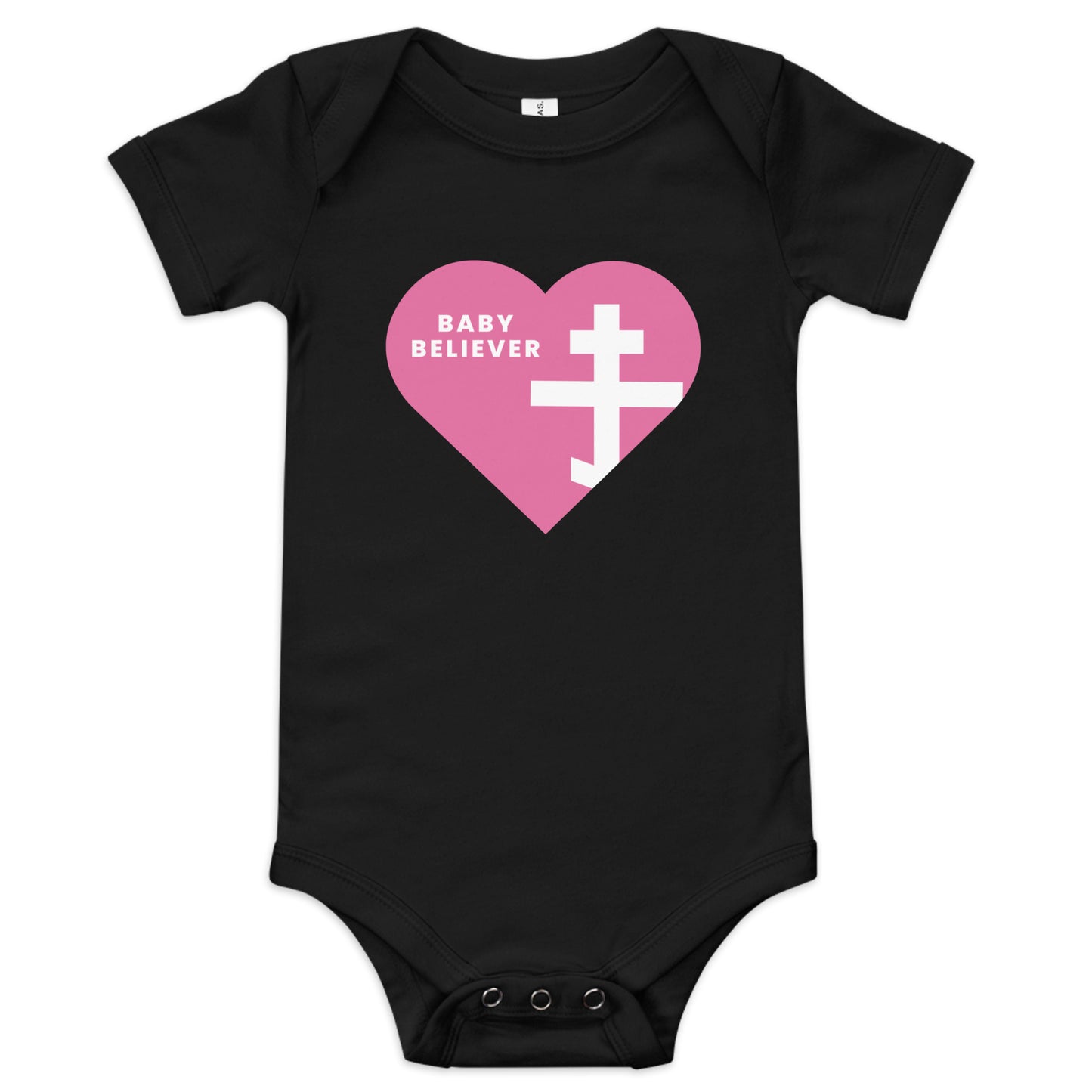 "Baby Believer" Short Sleeve One Piece – Pink Heart & Orthodox Cross Design