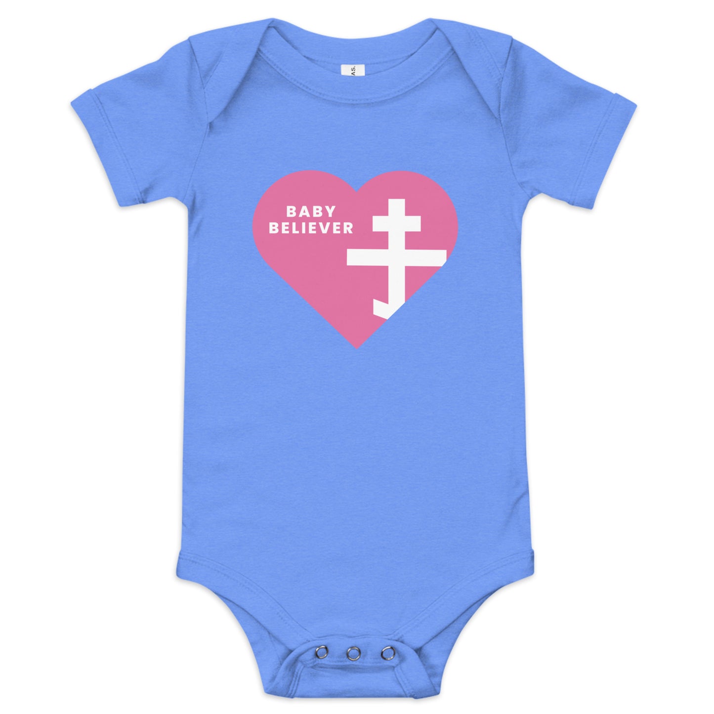 "Baby Believer" Short Sleeve One Piece – Pink Heart & Orthodox Cross Design