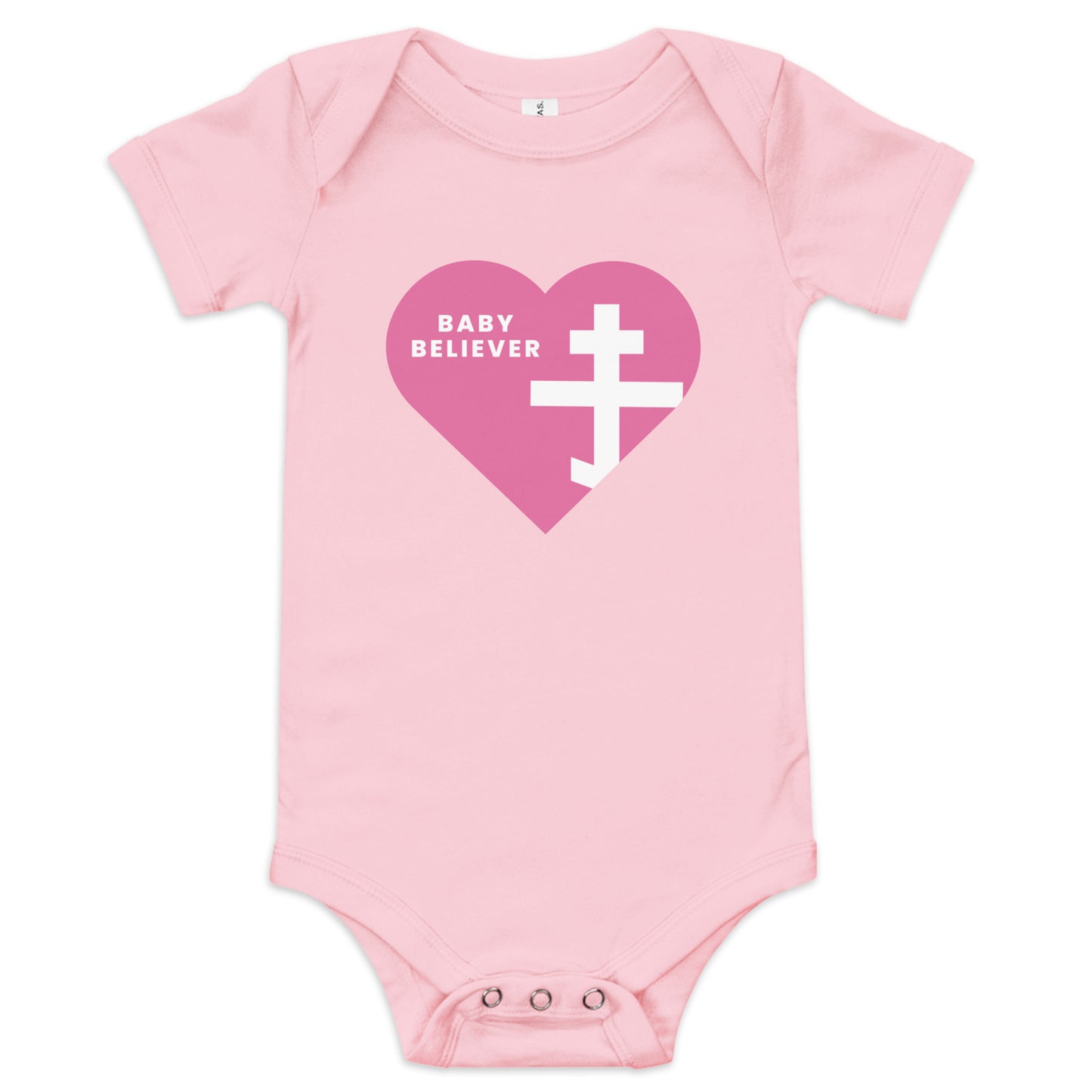 "Baby Believer" Short Sleeve One Piece – Pink Heart & Orthodox Cross Design