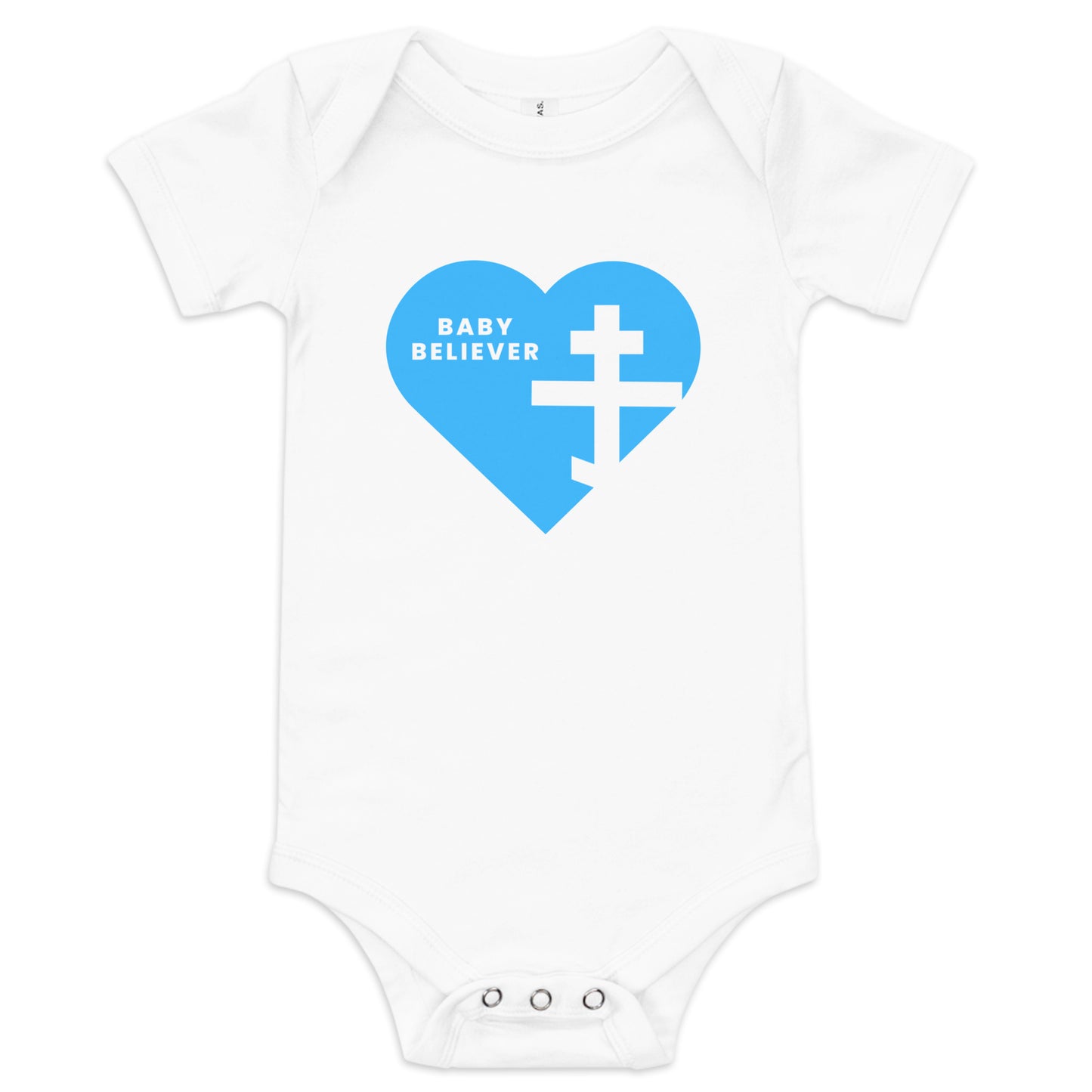 "Baby Believer" Short Sleeve One Piece – Blue Heart & Orthodox Cross Design