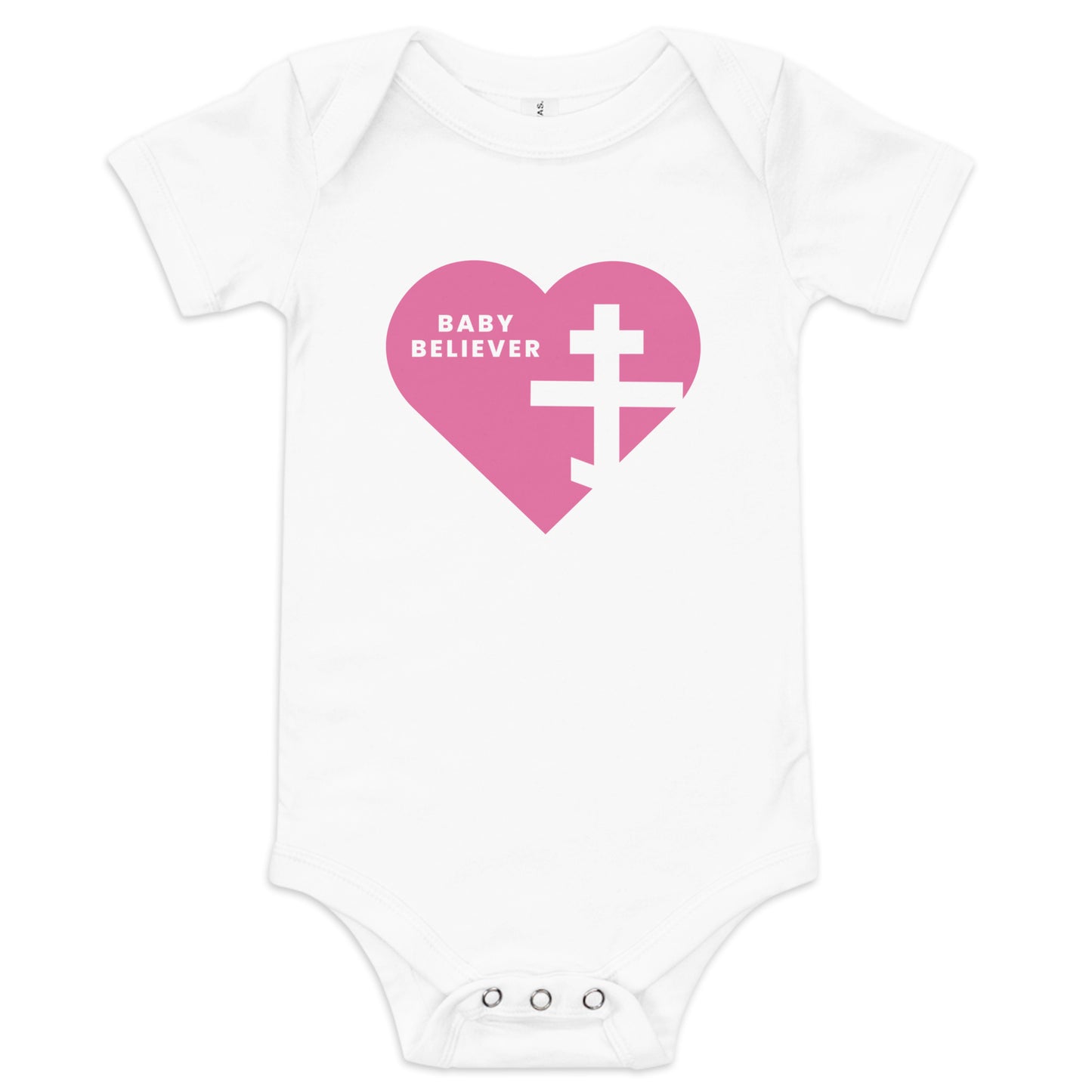 "Baby Believer" Short Sleeve One Piece – Pink Heart & Orthodox Cross Design