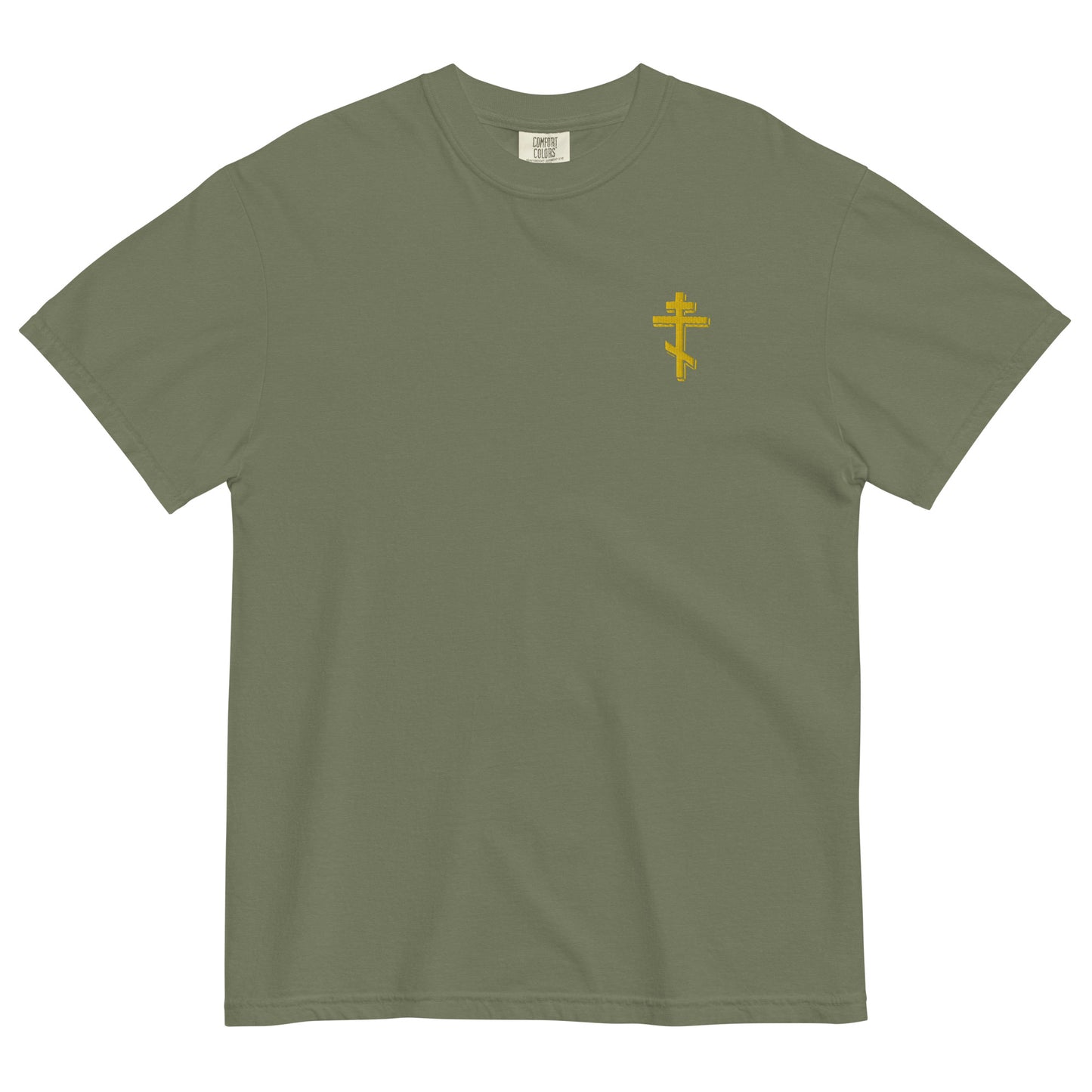 Premium Men's Heavyweight T-Shirt with Embroidered Orthodox Cross