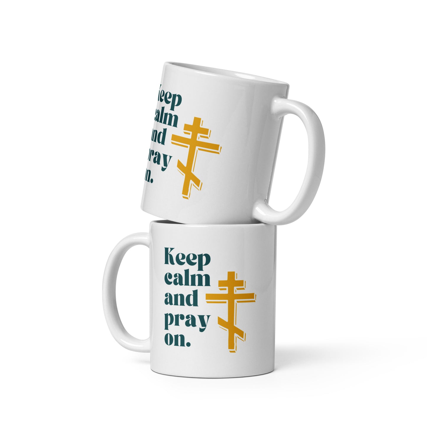 "Keep Calm and Pray On" Mug – Featuring Orthodox Cross