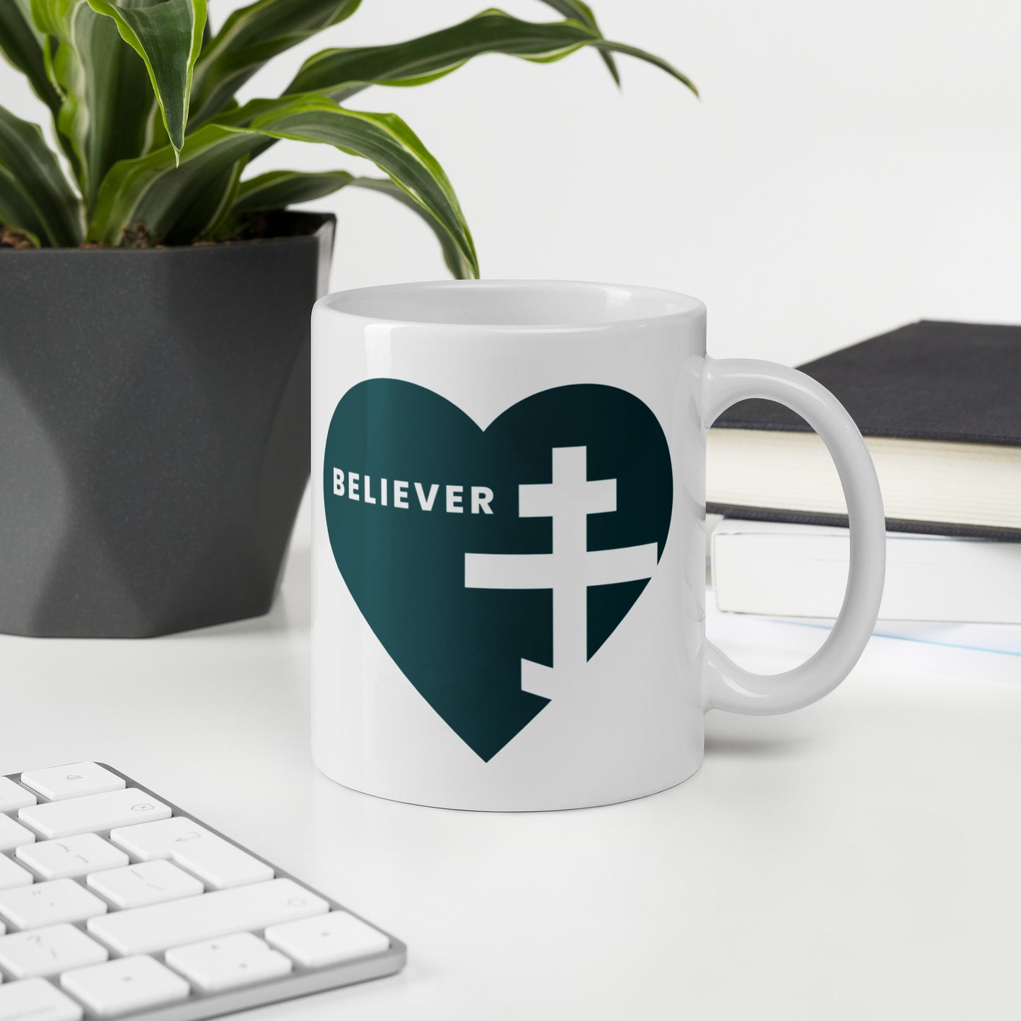 "Believer" Mug – Heart & Orthodox Cross Design